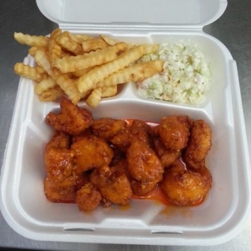 10 Boneless Wings with fries and slaw (shown with medium sauce)